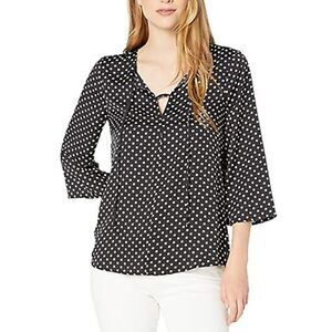 BCBGMaxAzria Woman S Black Off White Woven Polka Dot Blouse